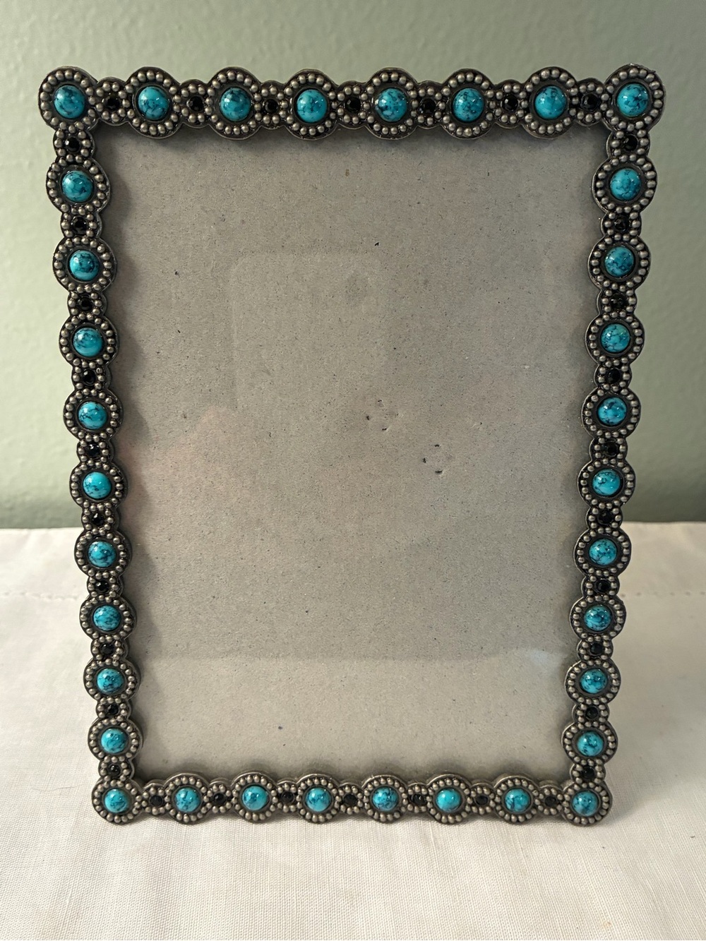 Turquoise Beaded Photo Frame with Easel Back for Picture 5x7